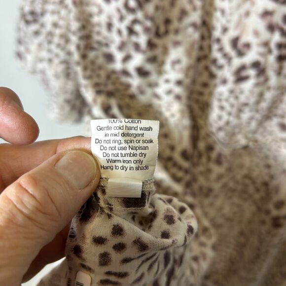 Lola Australia Ivory Brown Leopard Print V-Neck 3/4 Sleeve Tiered Dress Size M - Picture 9 of 12